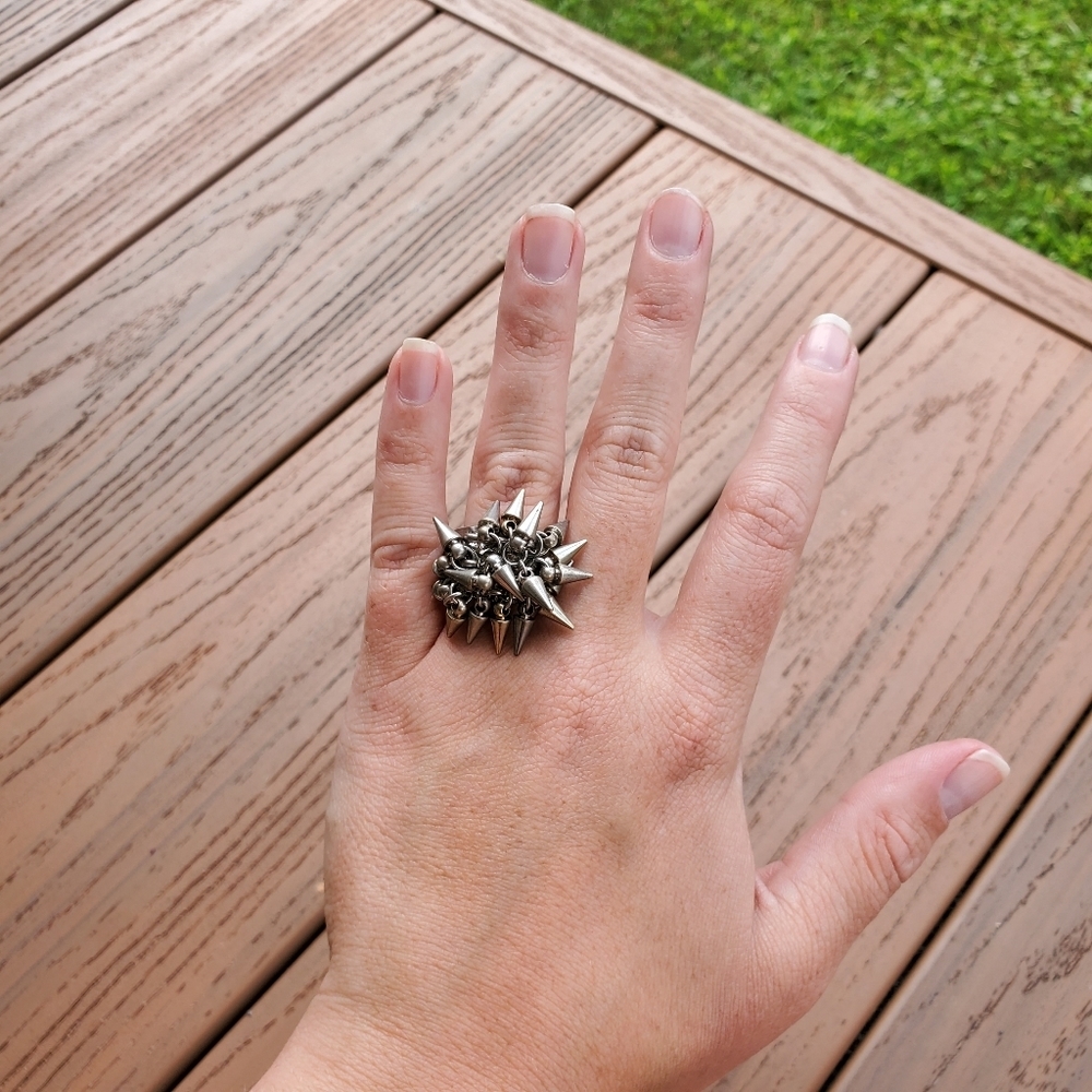 Silver Ring Spikes Studded Statement Ring Goth Stud Biker Boho Everyday Casual 7 - Picture 8 of 8